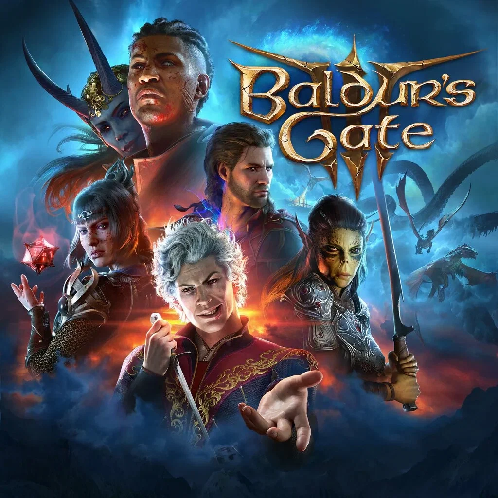Обложка Baldur’s Gate 3 с персонажами игры и её логотипом